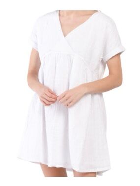 NWOT Sigrid Olsen White V‑Neck Babydoll linen cotton Dress